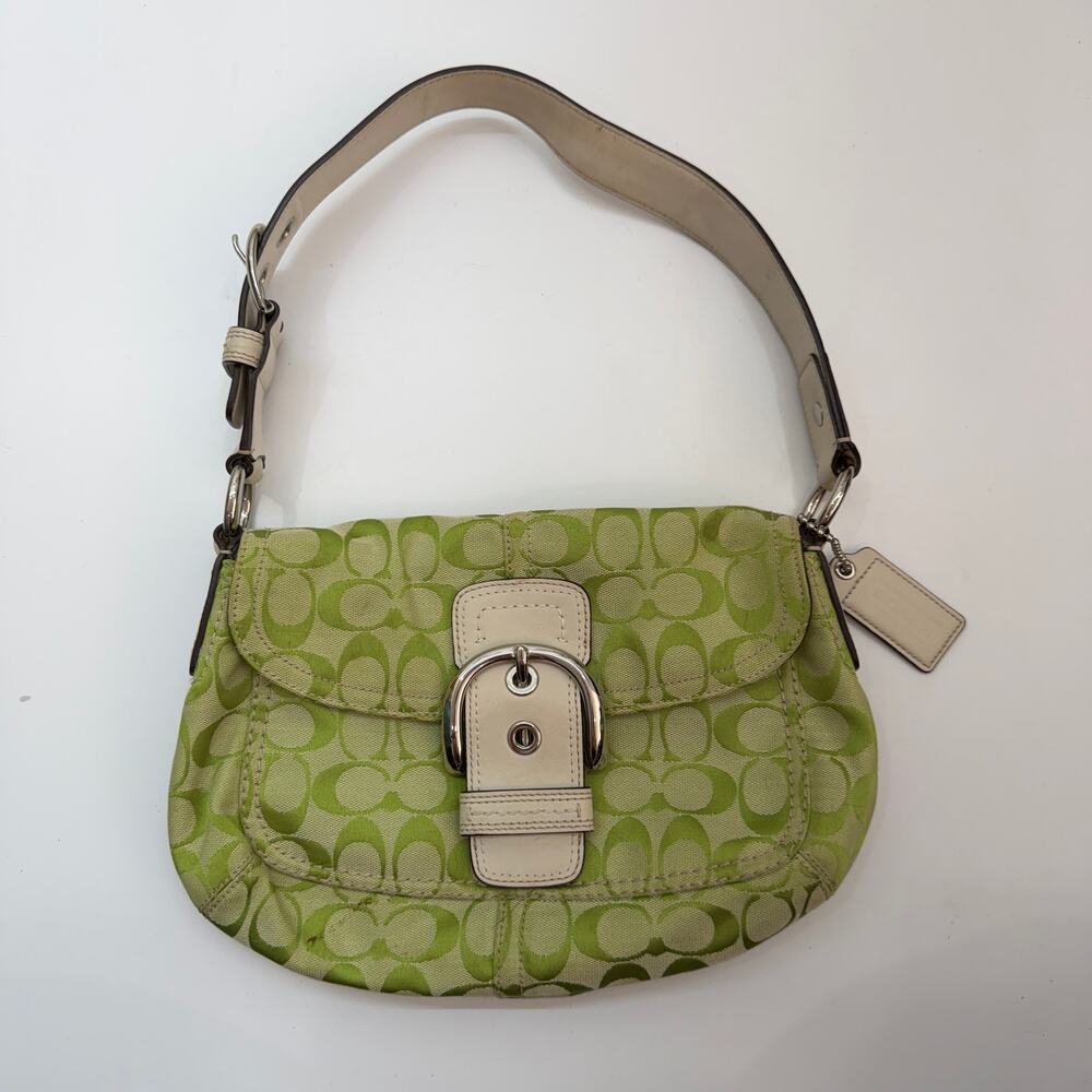 Vintage Y2K 2000s Coach Lime Green Signature Logo Soho Shoulder Bag